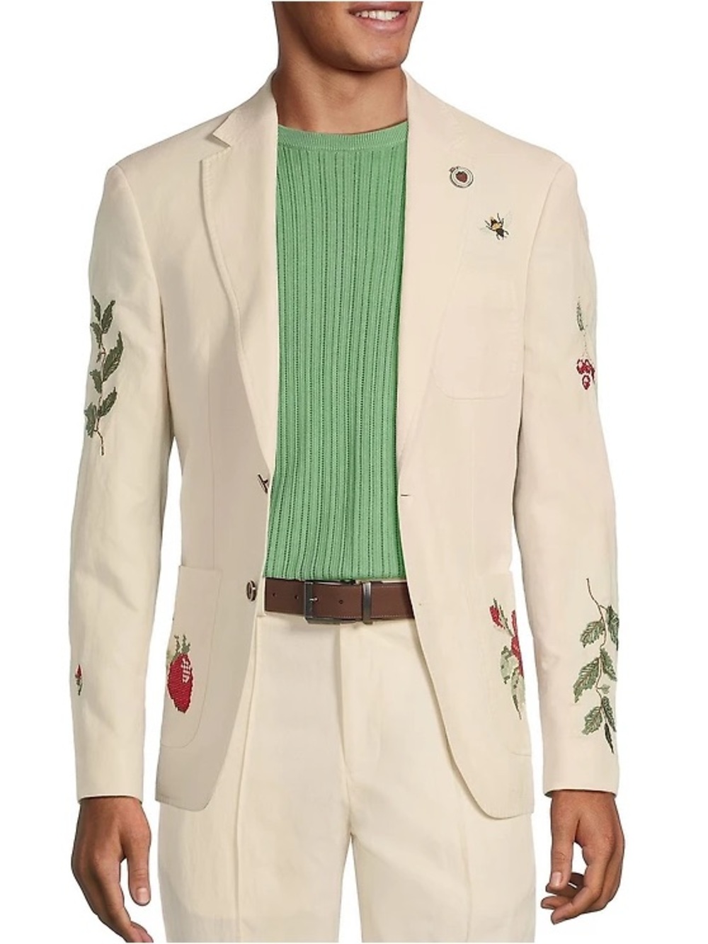 New Murano Garden Collection Embroidered Linen Cotton Floral Bee Blazer Jacket - Picture 1 of 11